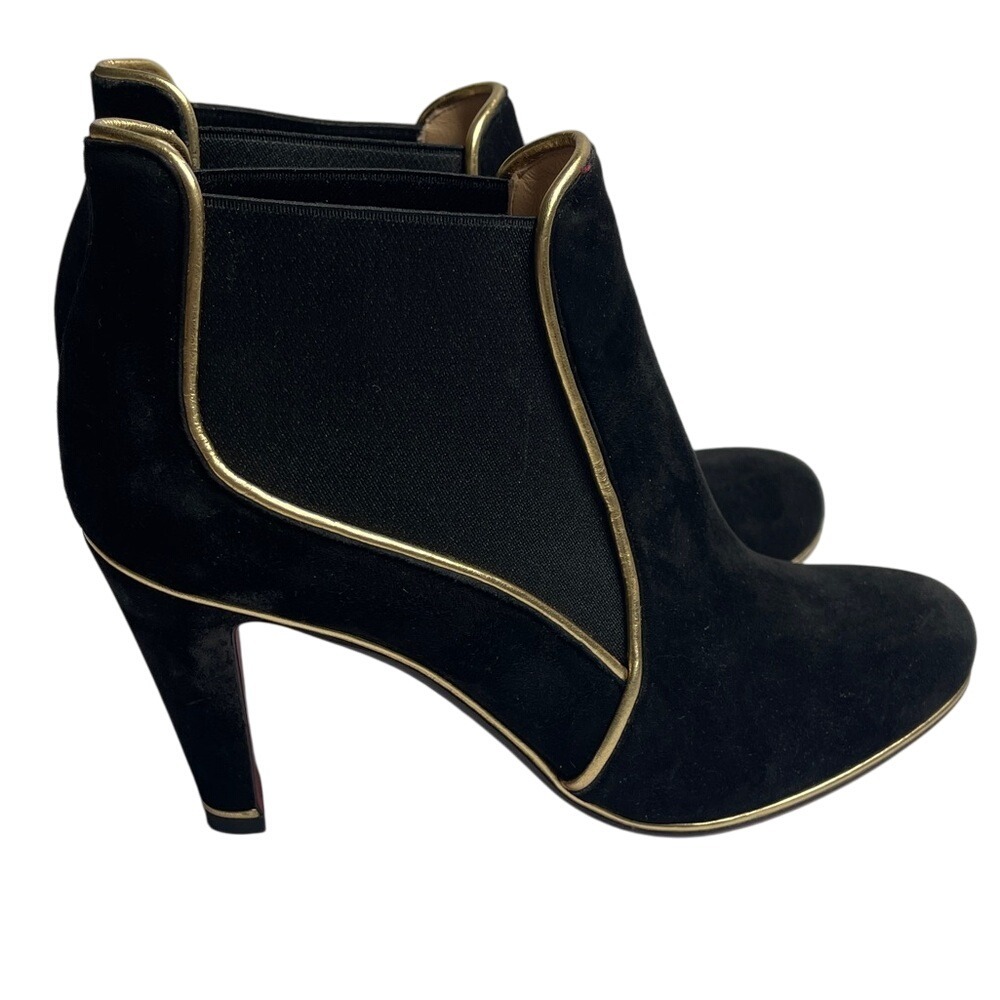 Christian Louboutin Black Suede Ankle Boots with Gold Piping